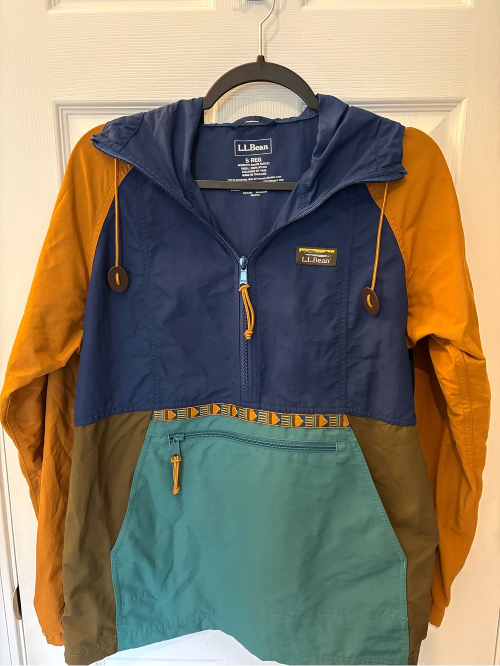 L.L.Bean Colorblock Windbreaker Anorak Jacket in Navy, Mustard & Teal